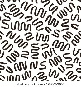El trazo del pincel de zag Zig fue ininterrumpido. Fondo del vector dibujado a mano con curvas. Textura ondulada negra.