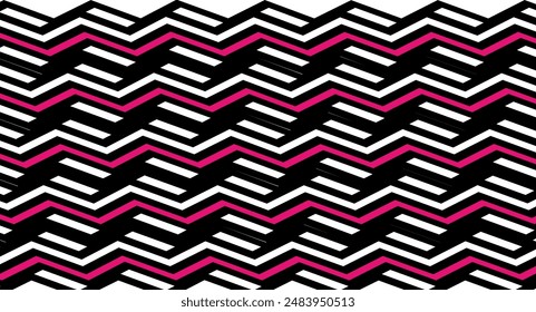 Zig zag chevron black, pink and white tile vector pattern for seamless decoration wallpaper.