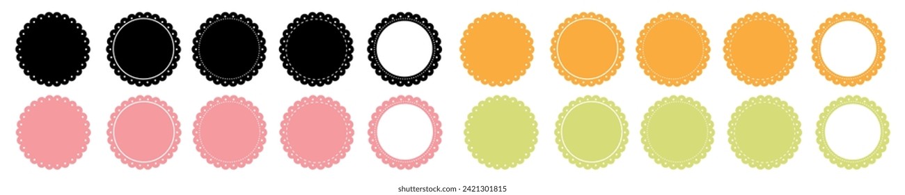 Zig zag edge circle shapes set. Jagged round isolated elements. Black graphic design elements for decoration collection.