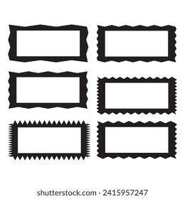 Zig zag edge rectangle frames collection. Jagged rectangular borders set. Black graphic design elements for decoration, banner, poster, template, sticker, badge. Vector