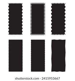 Zig zag edge rectangle shape collection. Jagged rectangular elements set. Black graphic design elements for decoration, banner, poster, template, sticker, badge. Vector