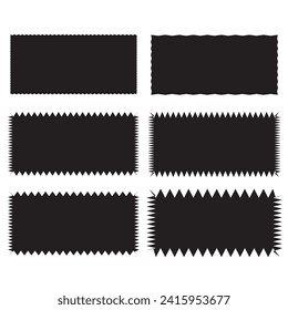 Zig zag edge rectangle shape collection. Jagged rectangular elements set. Black graphic design elements for decoration, banner, poster, template, sticker, badge. Vector