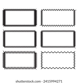 Zig zag edge rectangle shape collection. Jagged rectangular elements set. Black graphic design elements for decoration, banner, poster, template, sticker, badge. Vector