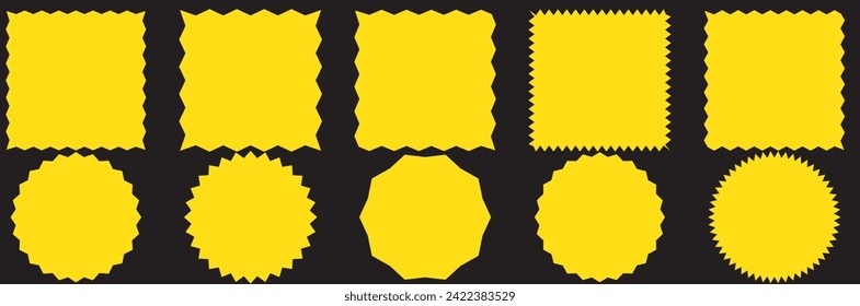  Zig zag edge rectangle shape collection. Jagged rectangular elements set. Black graphic design elements for decoration, banner, poster, template, sticker, badge. Vector