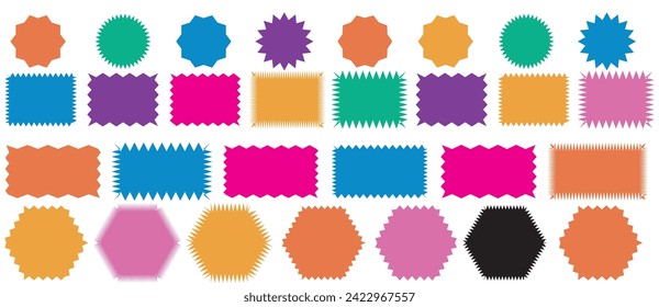 Zig zag edge rectangle shape collection. Jagged rectangular elements set. Black graphic design elements for decoration, banner, poster, template, sticker, badge. Vector