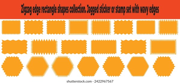 Zig zag edge rectangle shape collection. Jagged rectangular elements set. Black graphic design elements for decoration, banner, poster, template, sticker, badge. Vector