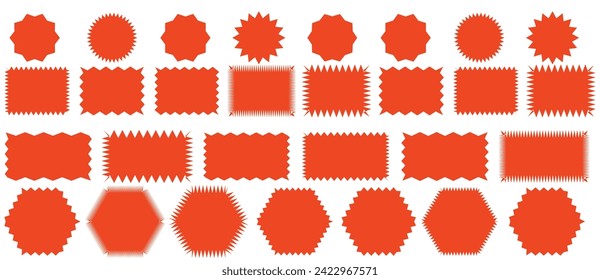 Zig zag edge rectangle shape collection. Jagged rectangular elements set. Black graphic design elements for decoration, banner, poster, template, sticker, badge. Vector