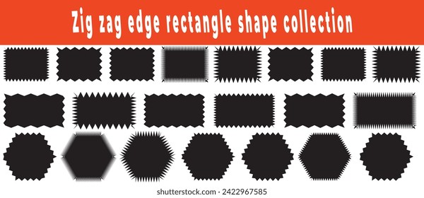 Zig zag edge rectangle shape collection. Jagged rectangular elements set. Black graphic design elements for decoration, banner, poster, template, sticker, badge. Vector