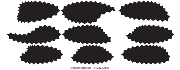 Zig zag edge rectangle shape collection. Jagged rectangular elements set. Black graphic design elements for decoration, banner, poster, template, sticker, badge. Vector