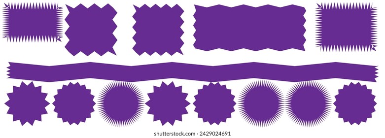  Zig zag edge rectangle shape collection. Jagged rectangular elements set. Black graphic design elements for decoration, banner, poster, template, sticker, badge. Vector