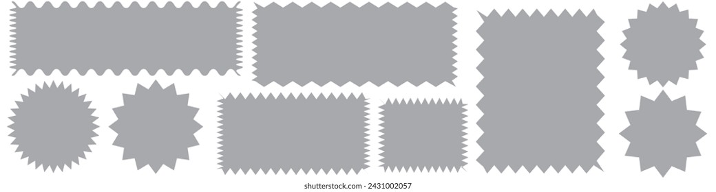 Zig zag edge rectangle shape collection. Jagged rectangular elements set. Black graphic design elements for decoration, banner, poster, template, sticker, badge. Vector