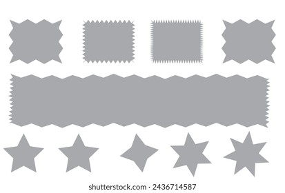 Zig zag edge rectangle shape collection. Jagged rectangular elements set. Black graphic design elements for decoration, banner, poster, template, sticker, badge. Vector