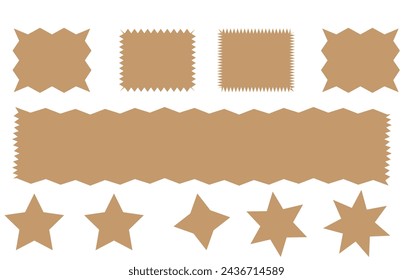 Zig zag edge rectangle shape collection. Jagged rectangular elements set. Black graphic design elements for decoration, banner, poster, template, sticker, badge. Vector