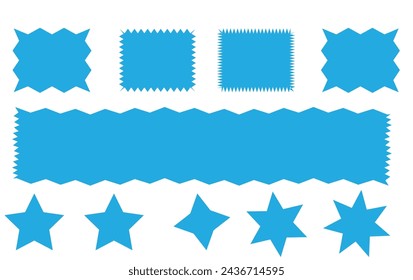 Zig zag edge rectangle shape collection. Jagged rectangular elements set. Black graphic design elements for decoration, banner, poster, template, sticker, badge. Vector