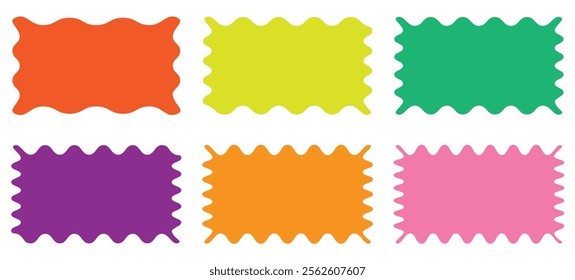 
Zig zag edge rectangle shape collection. Set of Zigzag and colorful Shapes. Vector Rectangle, Circle, Square and Oval Elements with Curve Edge. Zig Zag Shapes for Stickers, Badges, labels, tags