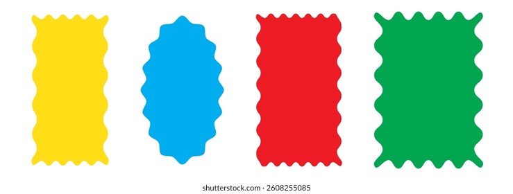 Zig zag edge rectangle shape collection. Jagged rectangle. Isolated elements for design of text box, badge, banner.