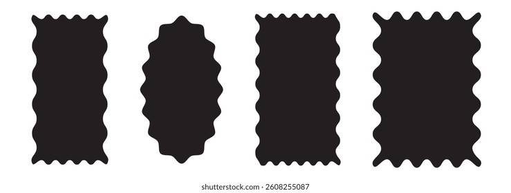Zig zag edge rectangle shape collection. Jagged rectangle. Isolated elements for design of text box, badge, banner.