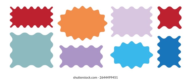 Zig zag edge rectangle shape collection. Geometric shapes with scallop and zigzag edges set. Silhouette stickers circle, square, oval and rectangle labels.