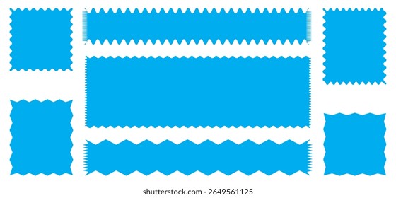 Zig zag edge rectangle shape collection. Jagged rectangle. Isolated elements for design of text box, badge, banner
Set of postage stamps in white with zigzag edges in horizontal and square format