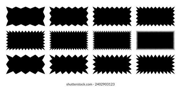 Zig Zag Edge Rectangle Shapes Set. Vector Wavy Frame Rectangular. Abstract Elements, Badge and Label for Prints, Packaging, Web Design and Social Media