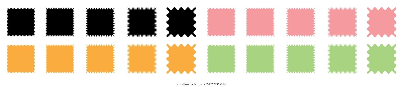 Zig zag edge rectangle shapes set. Jagged rectangular isolated elements. Black graphic design elements for decoration collection.