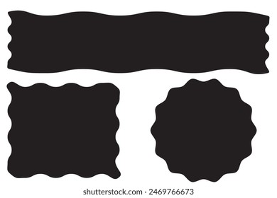 Zig zag edge square and circle shapes collection. Sale sticker vector