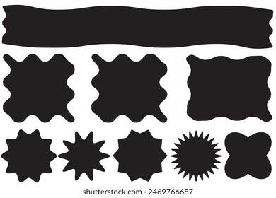 Zig zag edge square and circle shapes collection. Sale sticker vector
