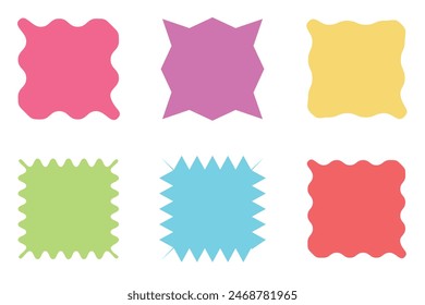 Zig zag edge square set collection. colorful stamp, seal, label and badge, sticker. vector illustration.