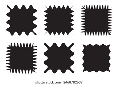 Zig zag edge square set collection. black stamp, seal, label and badge, sticker. vector illustration.