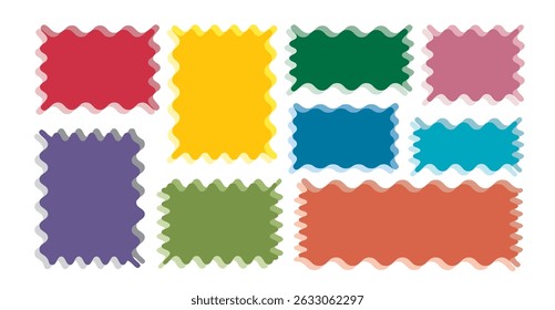 Zig zag bordas retângulo fundos definir, Forma geométrica com bordas onduladas, bordas irregulares, Quadros Labels Badges Coleta de adesivos, elementos decorativos Ilustração de vetor