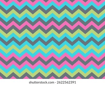 Padrão contínuo de vetor geométrico zag. Impressão de tecido em ziguezague. Chevron padrão contemporâneo infinito. Ornamento listrado de Scrapbook. Enfeite de amostra colorido tapete xadrez.
