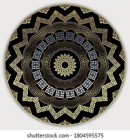 Zig zag greek 3d mandala pattern. Ornamental ethnic style floral background. Tribal luxury vector backdrop. Ancient greek key, meanders, zigzag, flowers ornament. Geometric ornate modern round design.