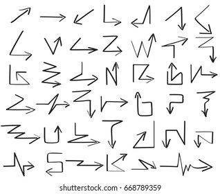 zig zag hand draw arrow set on white background, magic vector