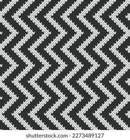 Zig zag jacquard knitted seamless pattern. Black and white graphical large background. Vector illustration