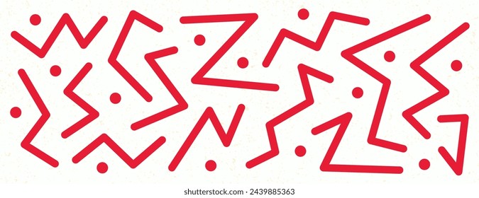 zig zag line and dot doodle cartoon in red and white color background. Vector illustration. Suitable for backdrop, landing page and web.