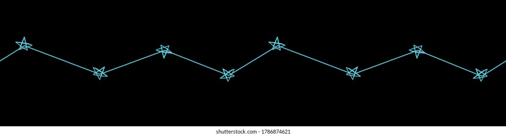 Línea de zag Zig con borde vectorial de estrellas pentagramas. Diseño mágico simple de impresión superficial para tarjetas, invitaciones y afiches. Se puede enlosar como un patrón sin fisuras en tela, estadiografía y embalaje.