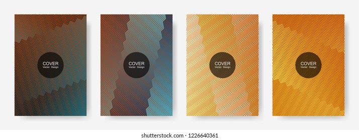 Zig zag lines halftone banner templates set, gradient stripes texture vector backgrounds for   scientific covers. Futuristic zig zag gradient line stripes composition. Advertising banners set.