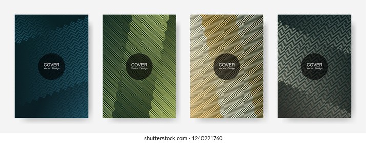 Zig zag lines halftone banner templates set, gradient stripes texture vector backgrounds for   magazines. Minimalist zig zag gradient line stripes composition. Certificate backdrops design.