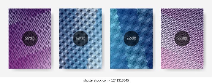 Zig zag lines halftone banner templates set, vector backgrounds for   annual reports. Laconic zig zag gradient line stripes composition. Certificate backdrops design.