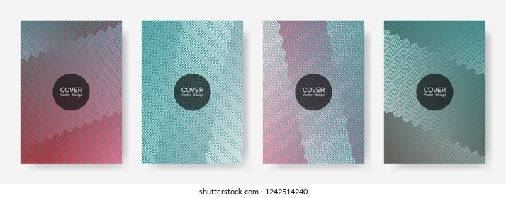 Zig zag lines halftone banner templates set, vector backgrounds for   scientific covers. Vibrant zig zag gradient line stripes pattern. Presentation backgrounds set.