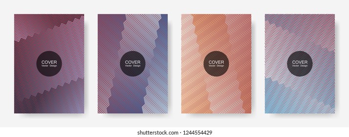 Zig zag lines halftone banner templates set, gradient stripes texture vector backgrounds for   scientific covers. Vibrant zig zag gradient line stripes pattern. Poster backdrops collection.