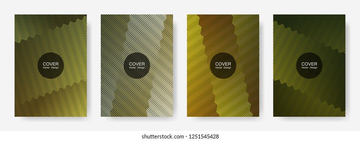 Zig zag lines halftone banner templates set, vector backgrounds for   magazines. Geometric zig zag gradient line stripes composition. Presentation backgrounds set.