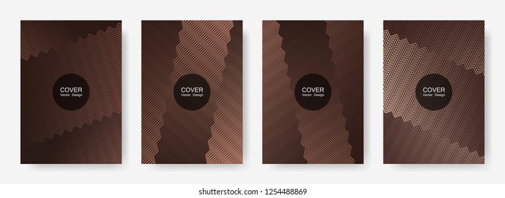 Zig zag lines halftone banner templates set, gradient stripes texture vector backgrounds for   scientific covers. Futuristic zig zag gradient line stripes composition. Advertising banners set.