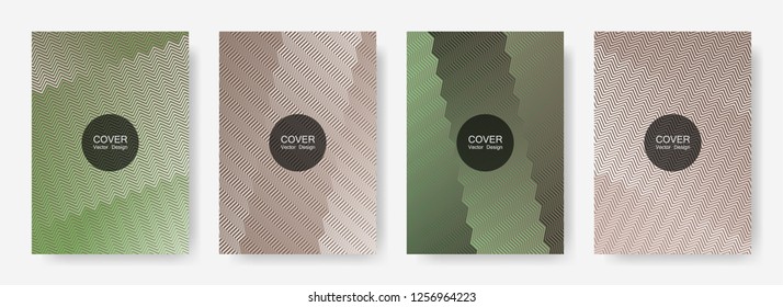 Zig zag lines halftone banner templates set, vector backgrounds for   annual reports. Simple zig zag gradient line stripes composition. Poster backdrops collection.