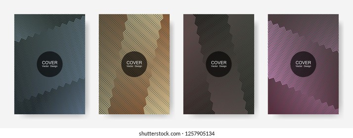 Zig zag lines halftone banner templates set, gradient stripes texture vector backgrounds for   business covers. Bright zig zag gradient line stripes pattern. Poster backdrops collection.