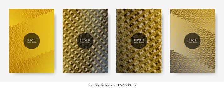 Zig zag lines halftone banner templates set, vector backgrounds for   business covers. Minimalist zig zag gradient line stripes composition. Brandibng banner templates.