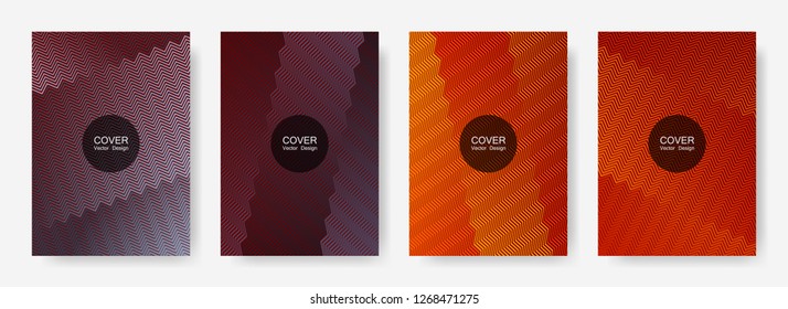 Zig zag lines halftone banner templates set, vector backgrounds for   catalog covers. Vivid zig zag gradient line stripes pattern. Corporate folders design.