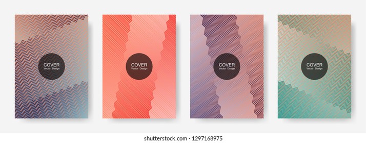 Zig zag lines halftone banner templates set, vector backgrounds for   brochure covers. Minimalist zig zag gradient line stripes composition. Brandibng banner templates.