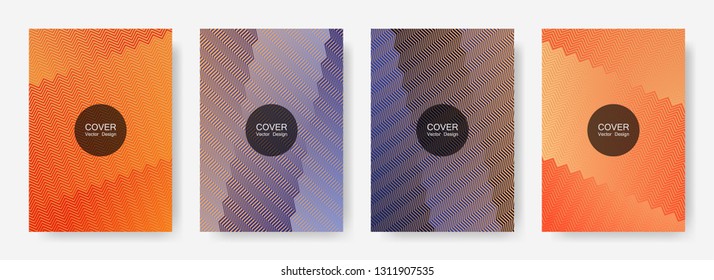 Zig zag lines halftone banner templates set, vector backgrounds for   magazines. Vibrant zig zag gradient line stripes pattern. Certificate backdrops design.