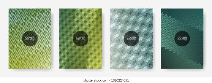 Zig zag lines halftone banner templates set, vector backgrounds for   booklet covers. Modern zig zag gradient line stripes pattern. Certificate backdrops design.